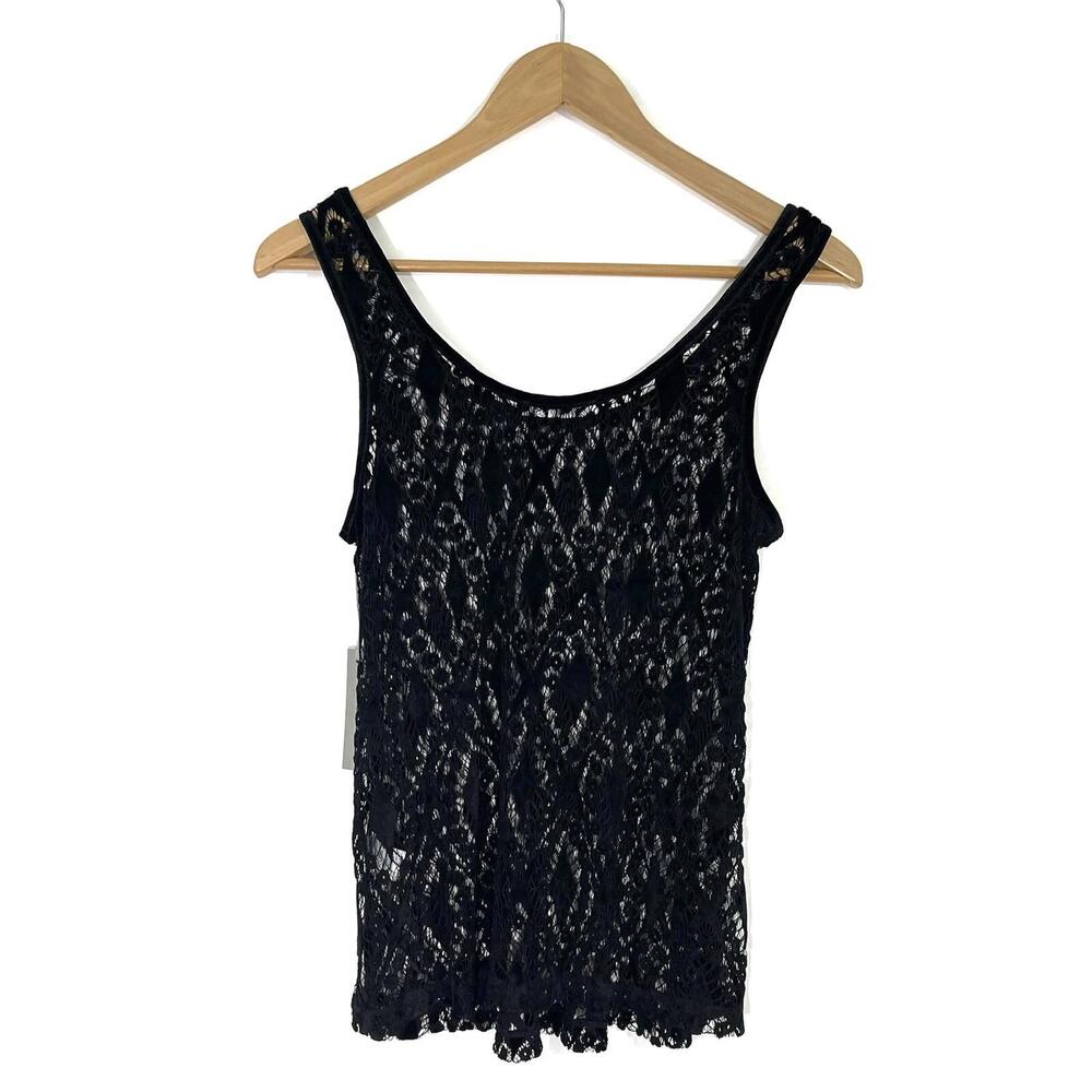 Tart Collections Women’s Size Small Black Cupro Lace Velvet Trim Sheer Tank Top - Picture 8 of 8